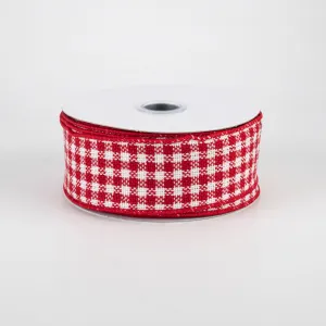 1.5" Mini Woven Check Ribbon: Red & White (10 Yards)