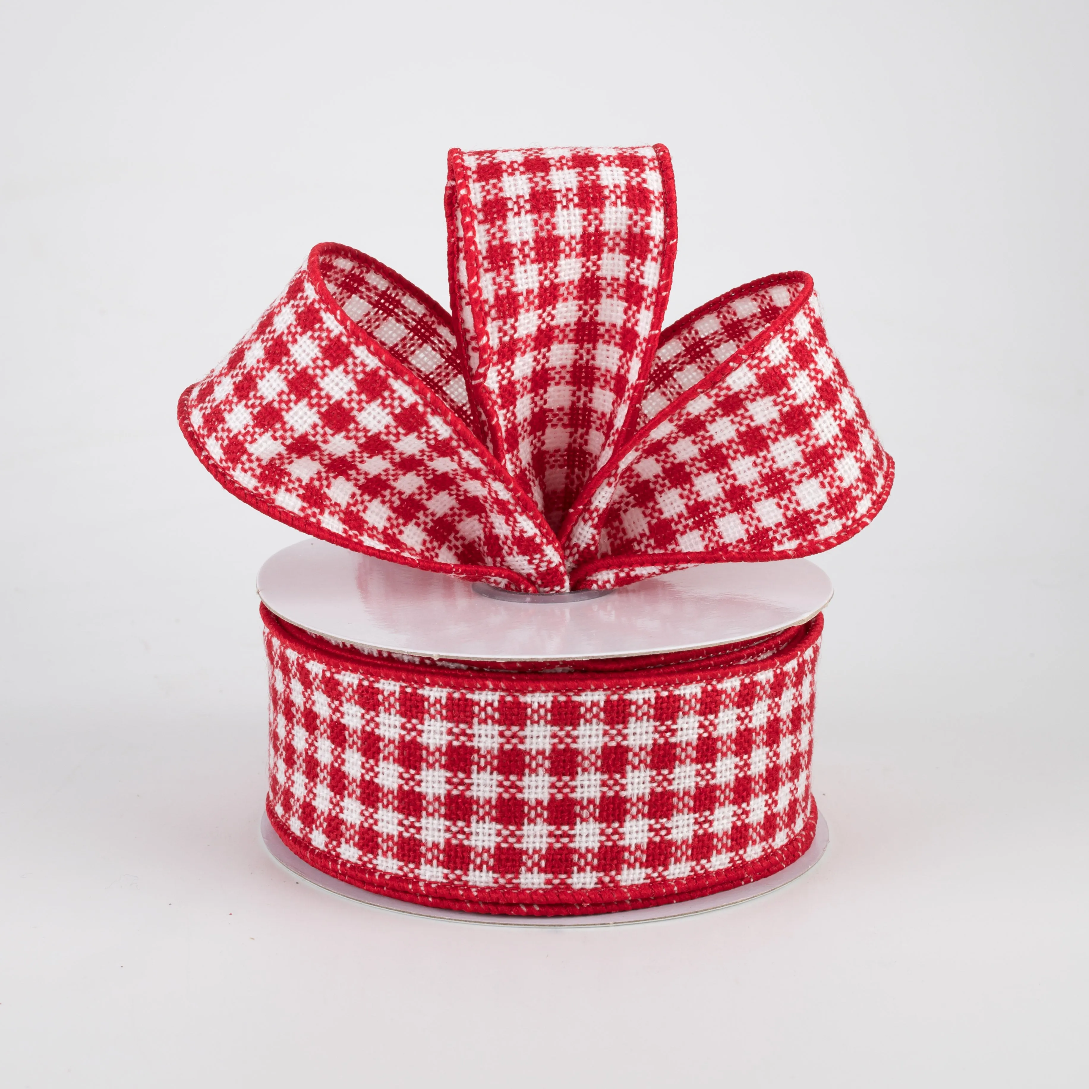 1.5" Mini Woven Check Ribbon: Red & White (10 Yards)