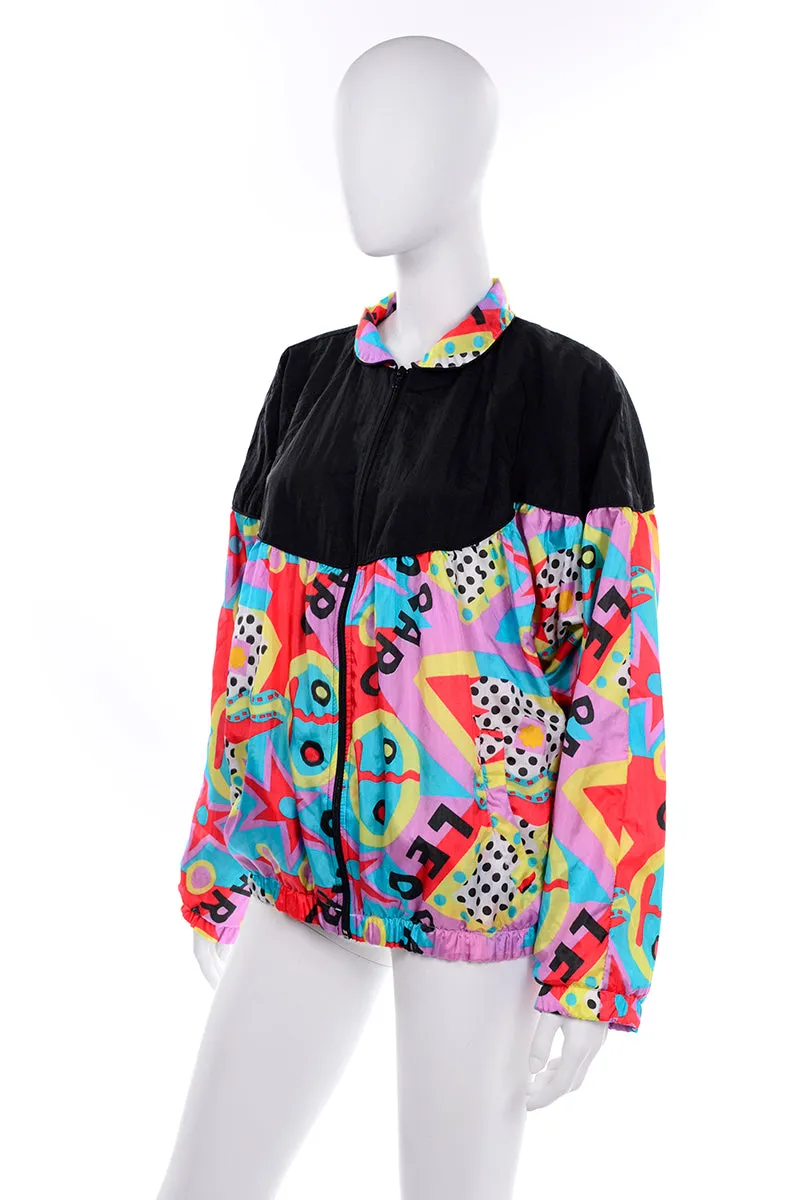 1980s Bright Colorful AKITA Activewear Leopard Zip Front Jacket Windbreaker