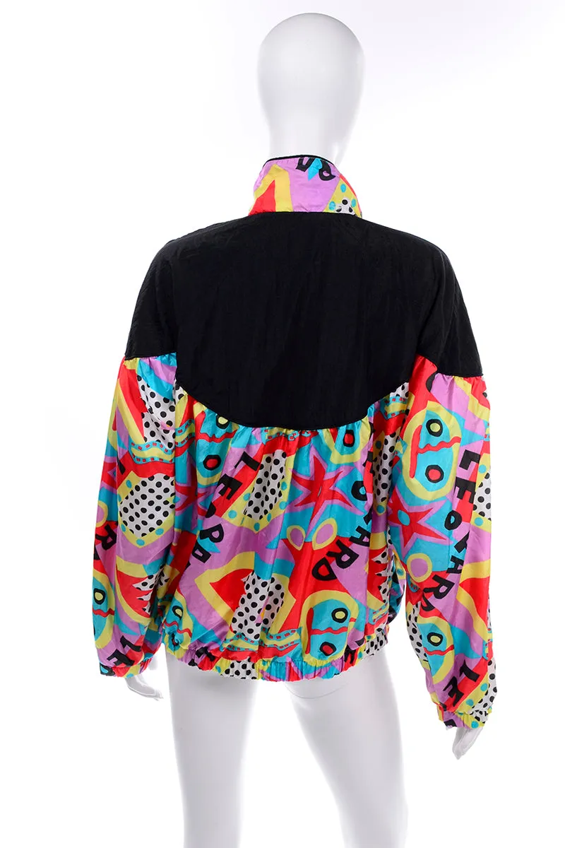 1980s Bright Colorful AKITA Activewear Leopard Zip Front Jacket Windbreaker