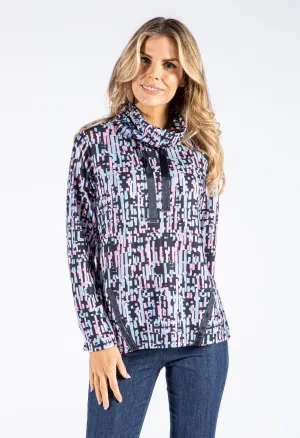 Abstract Print Roll Neck Pullover