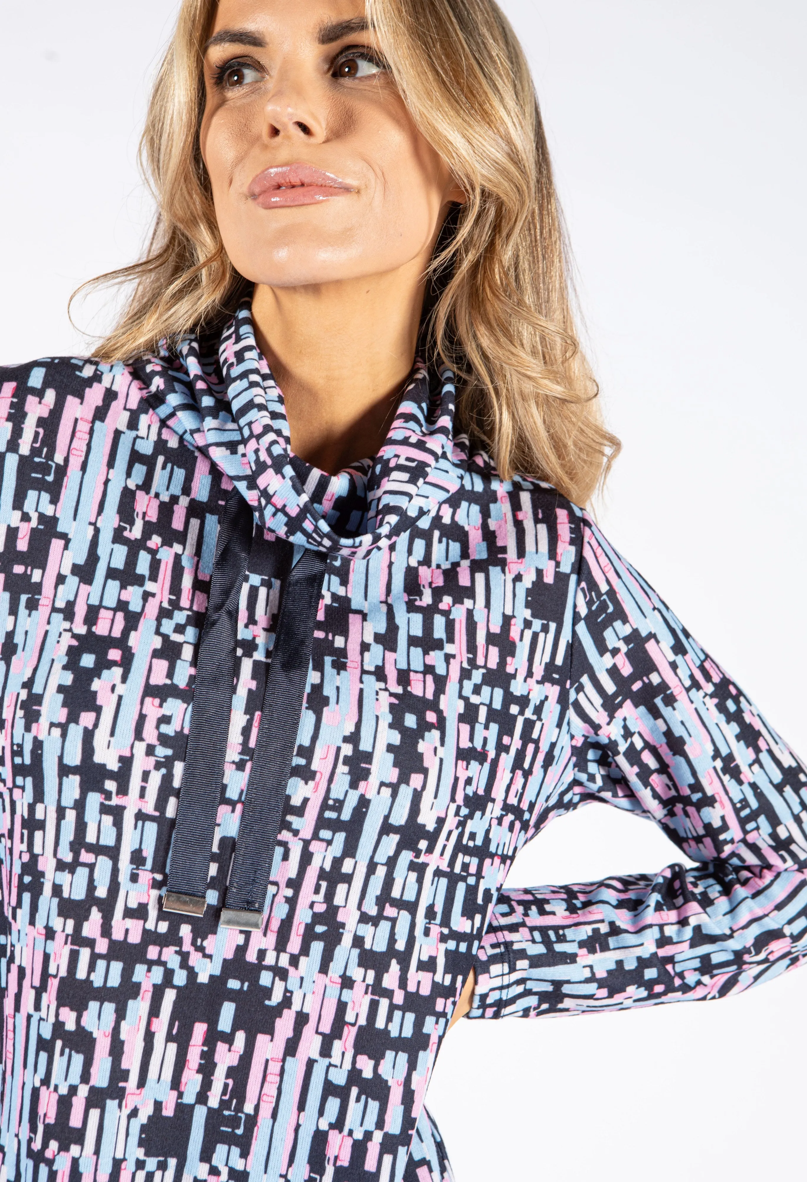 Abstract Print Roll Neck Pullover