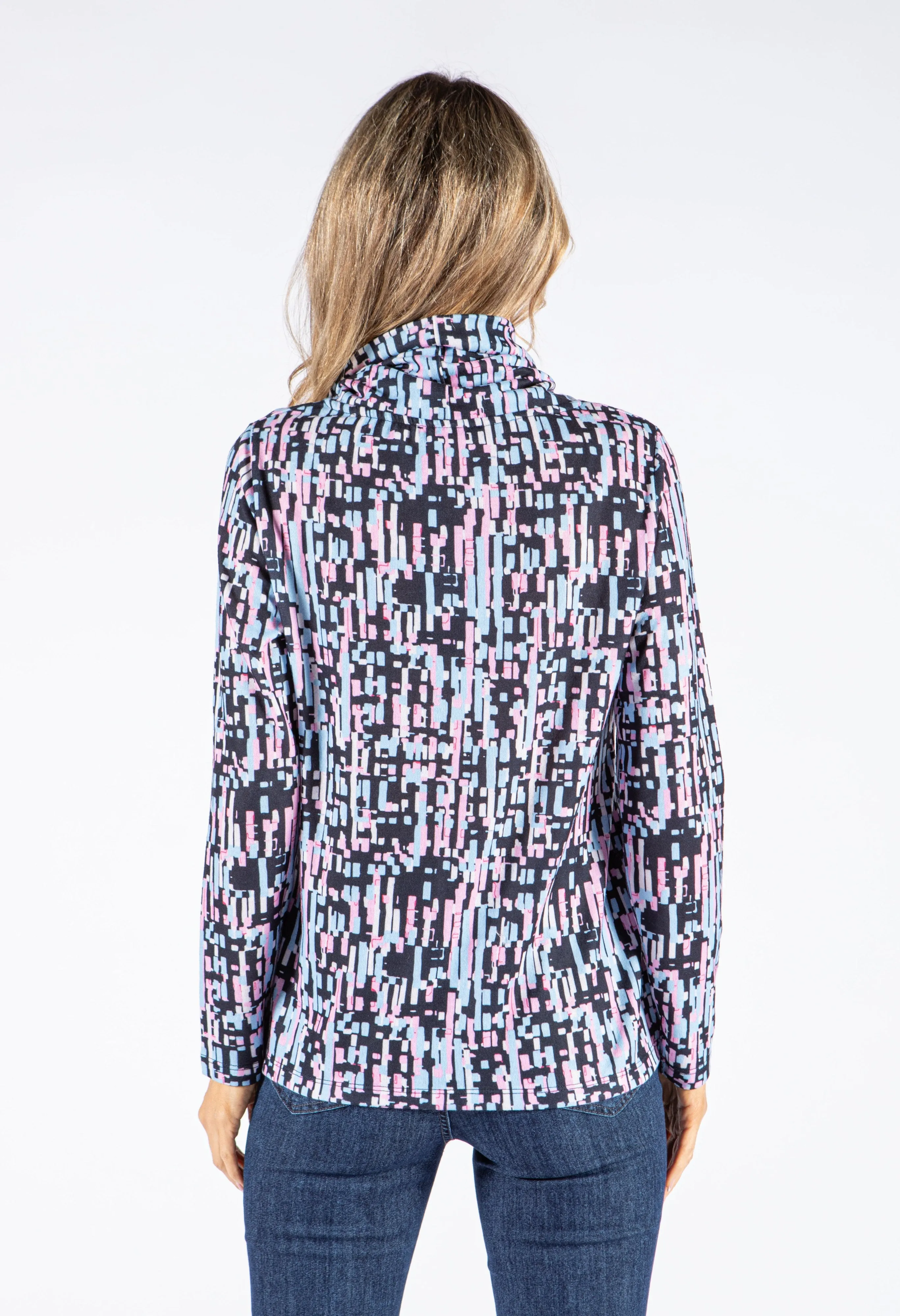 Abstract Print Roll Neck Pullover