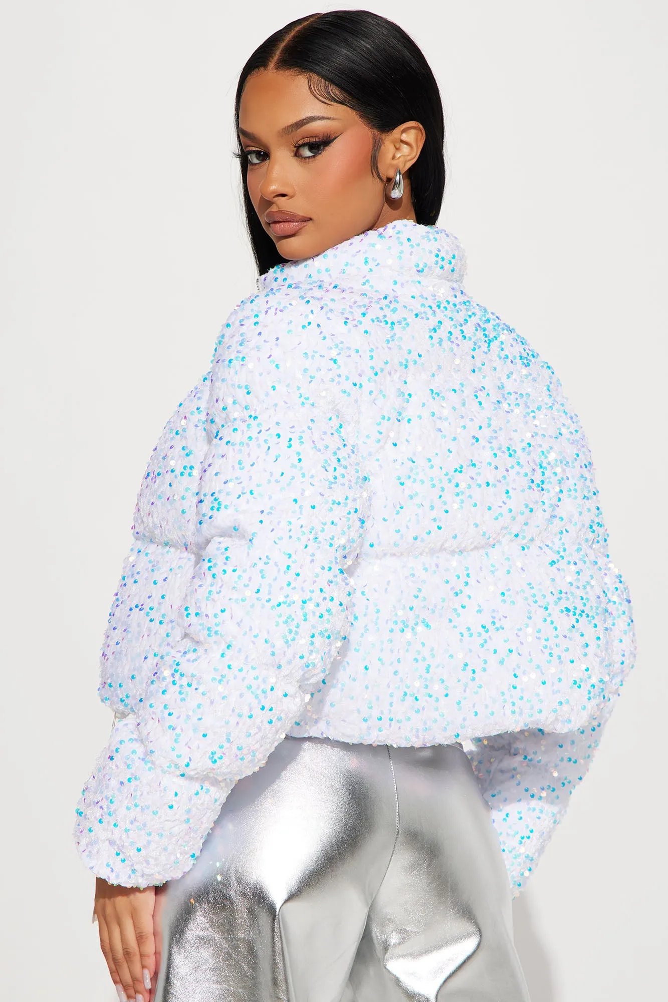 Allure Sequin Puffer Jacket - White