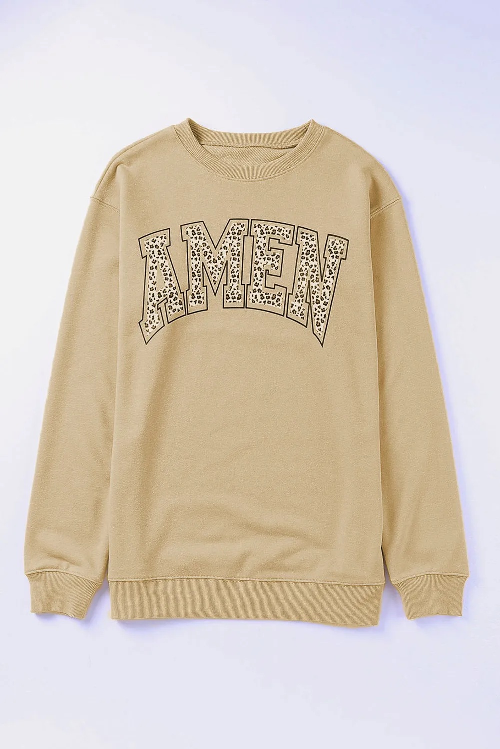 Amen Leopard Letter Print Oversized Pullover Sweatshirt