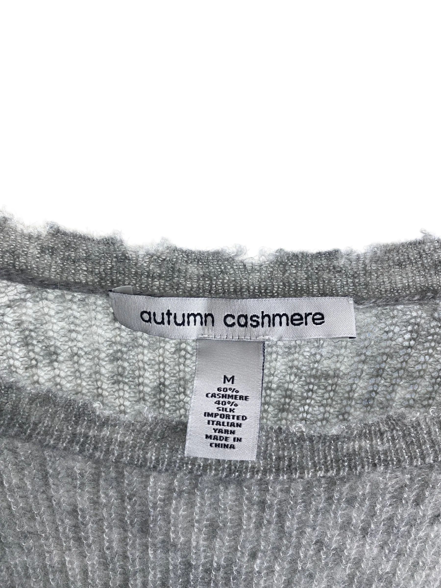 Autumn Cashmere Women's Distressed Cashmere Silk Stripe Sweater Grey Heather Size M