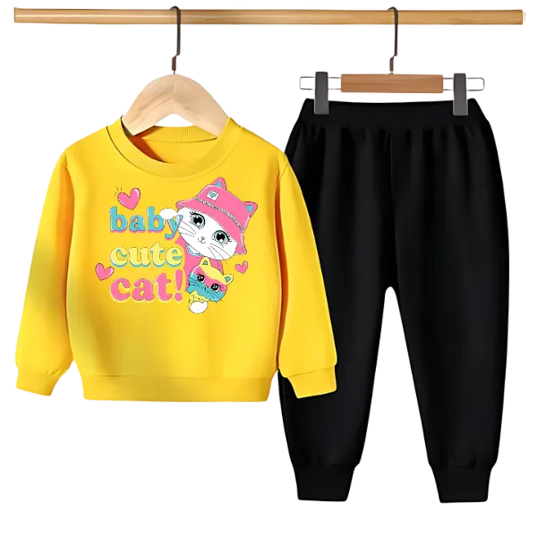 BABY CUTE CAT PRINTED SWEATSHIRT SET