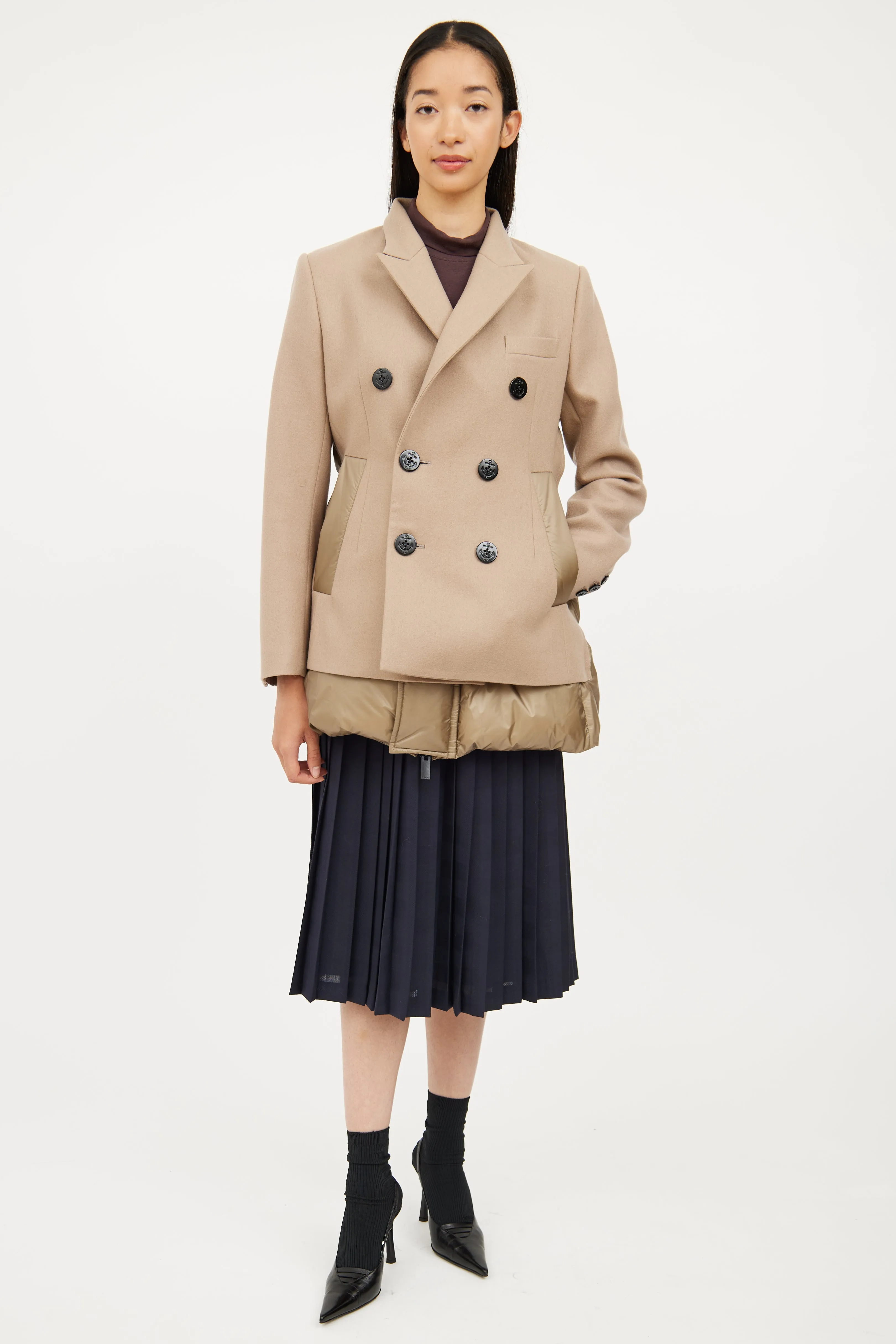 Beige Wool Melton Puffer Coat