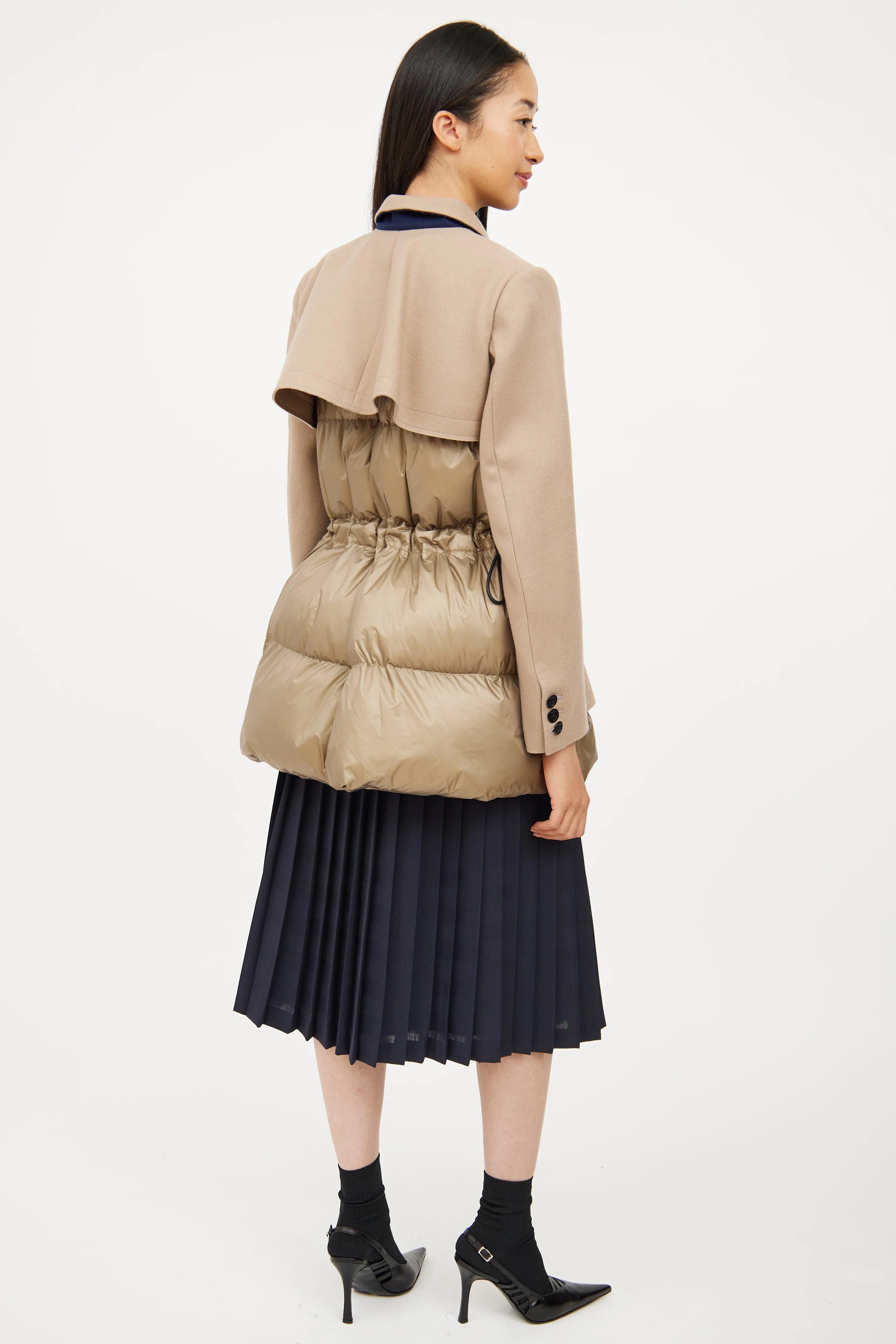 Beige Wool Melton Puffer Coat