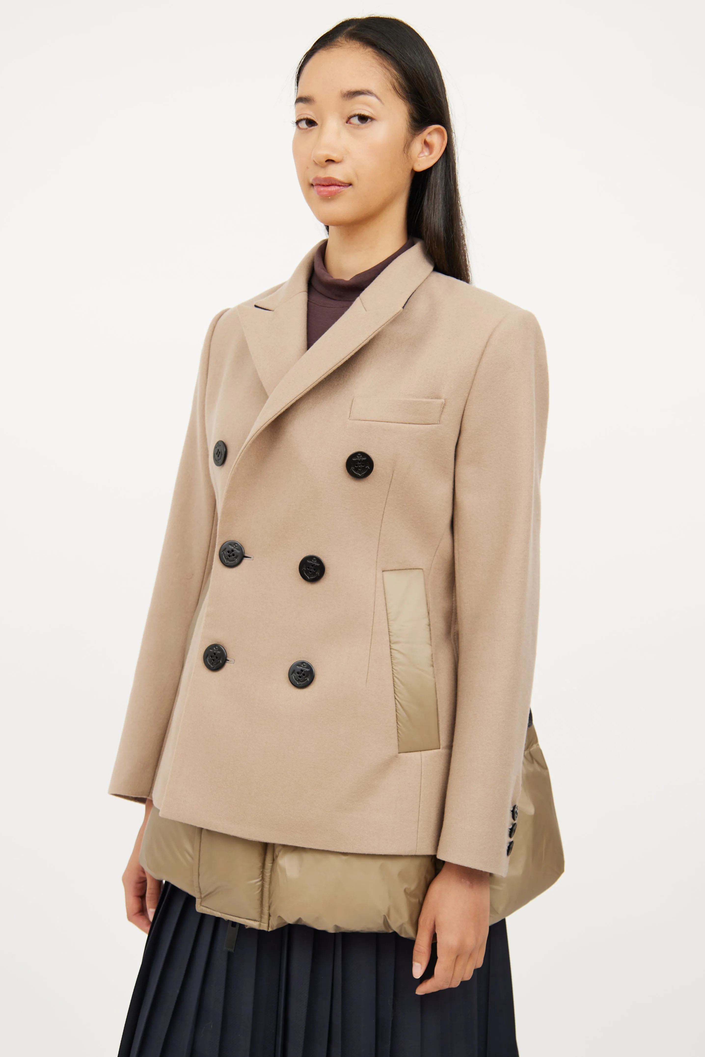 Beige Wool Melton Puffer Coat