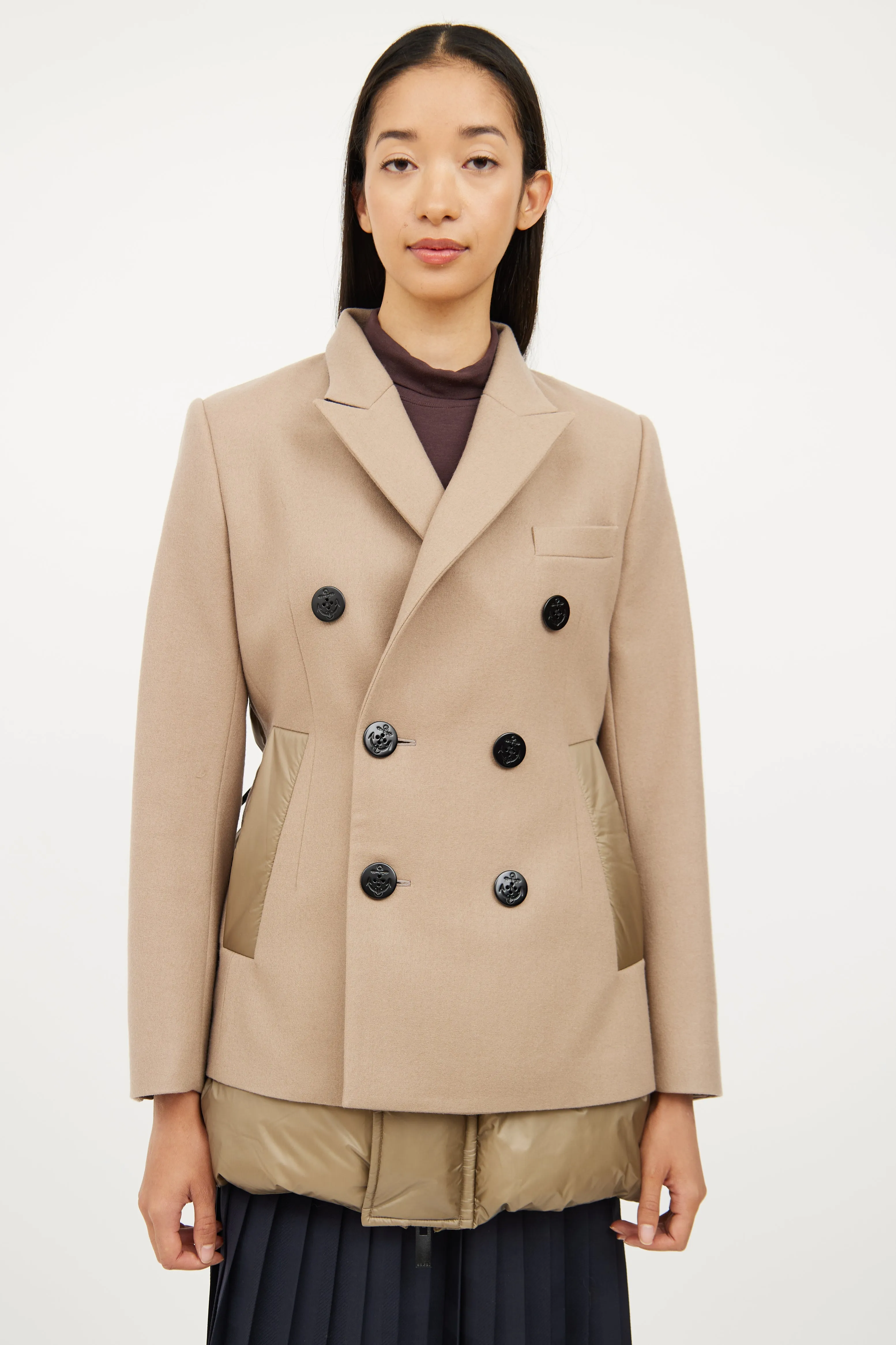 Beige Wool Melton Puffer Coat