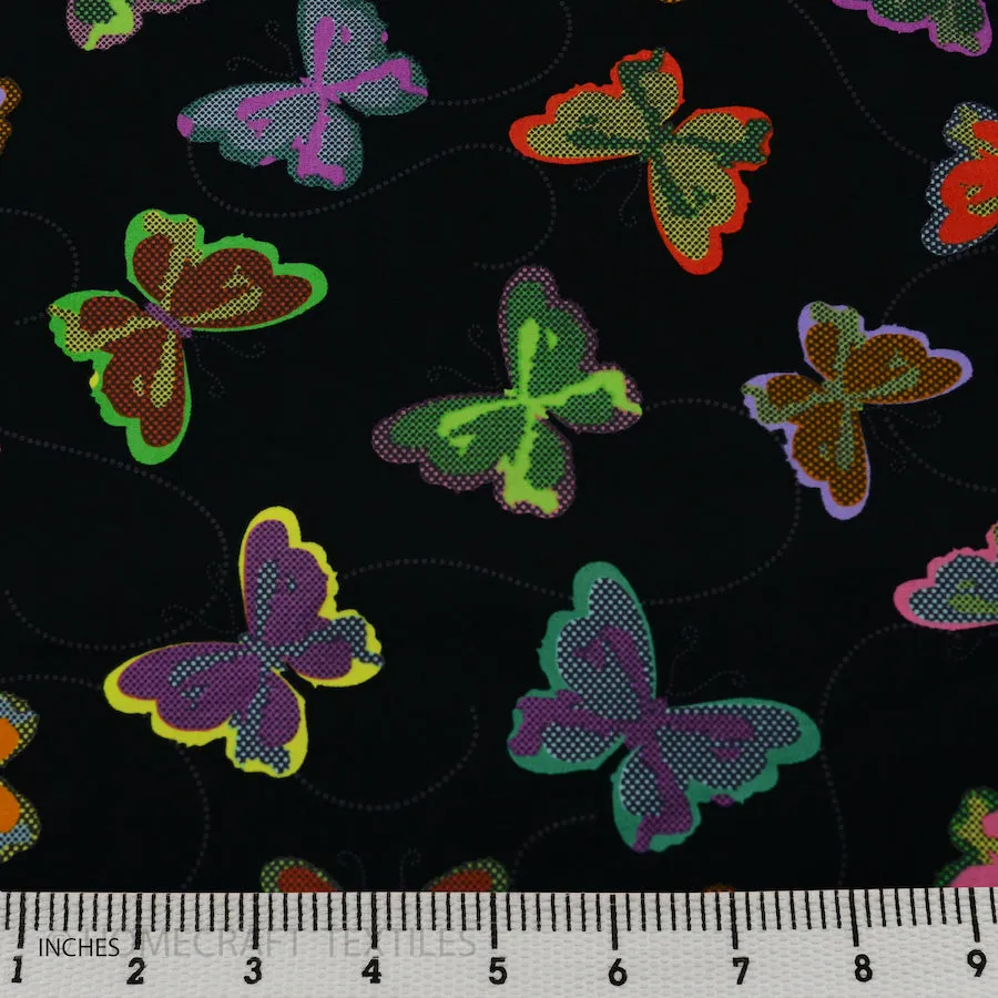 Black Butterfly Trails Cotton Print