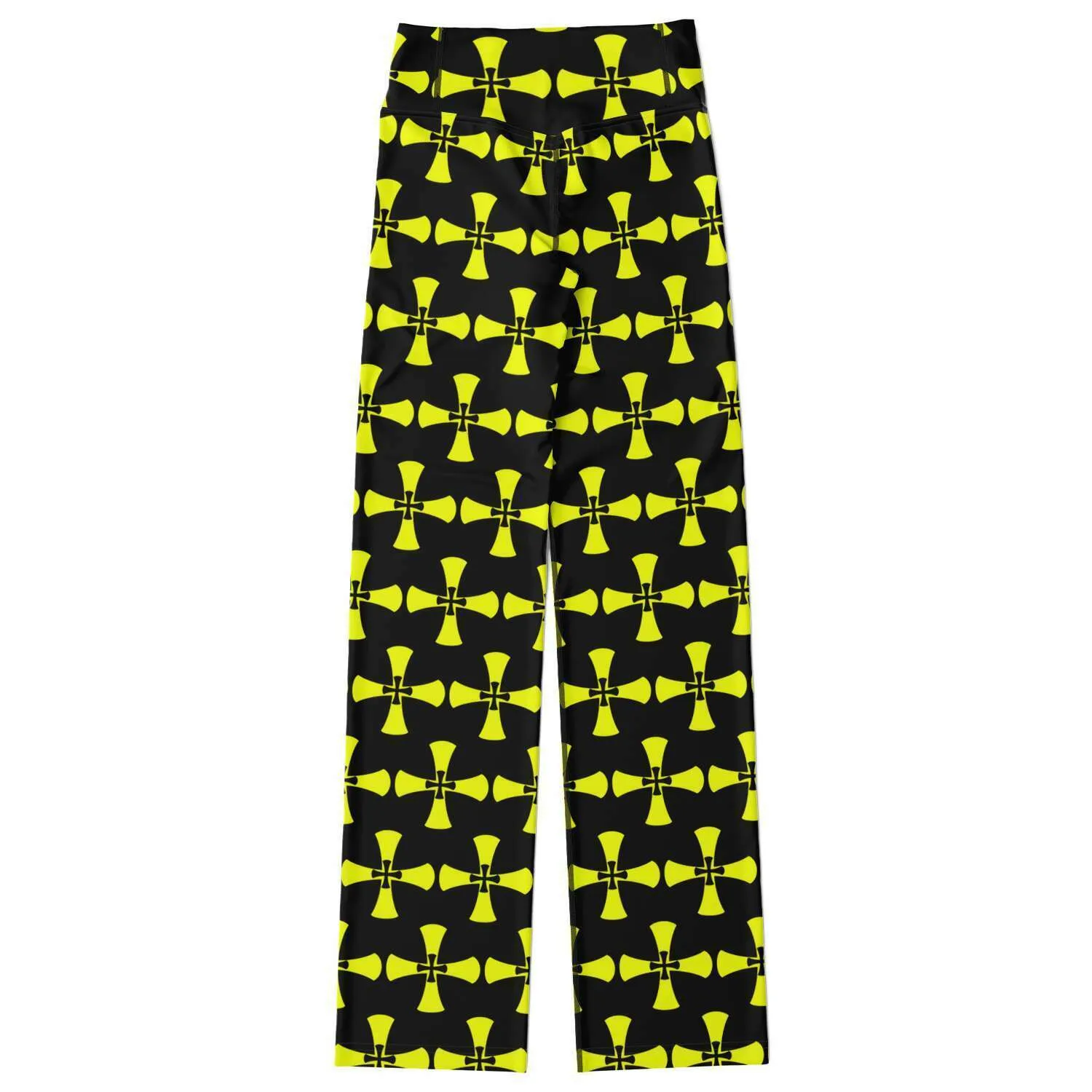 Black-Yellow Flare Leggings-Allover Crusaders Cross