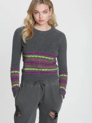 Button Back Fairisle - Charcoal