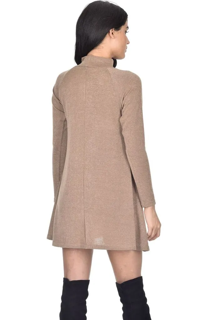 Camel Knitted Mini Swing Dress