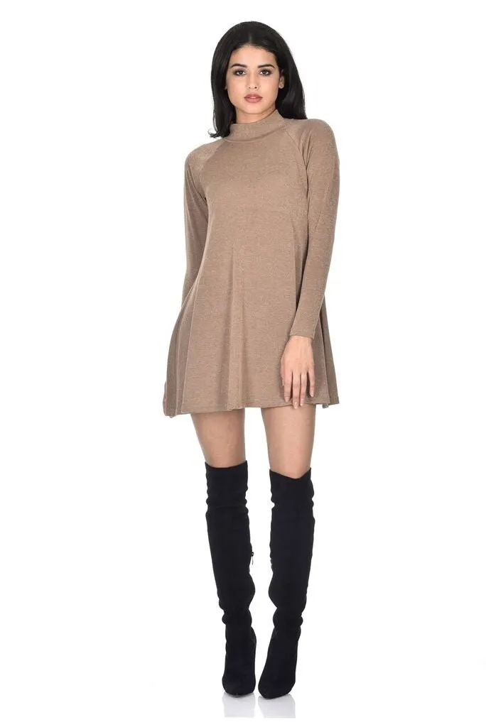 Camel Knitted Mini Swing Dress