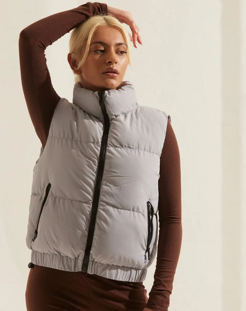 Crop Padded Gilet - Grey