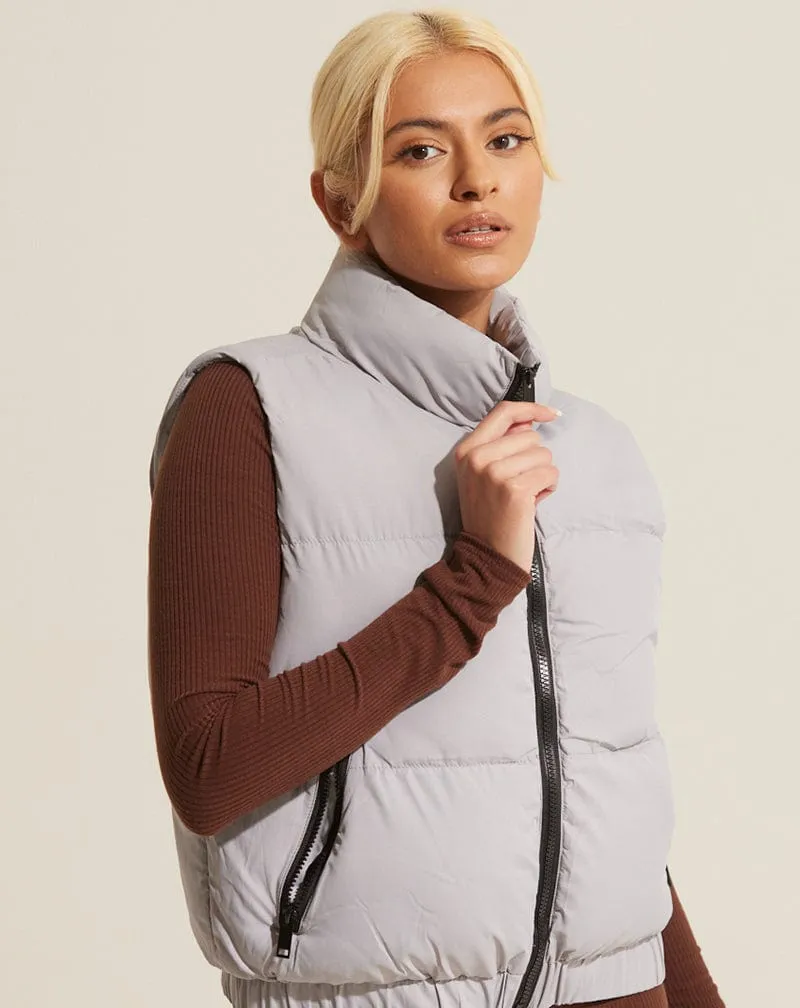 Crop Padded Gilet - Grey