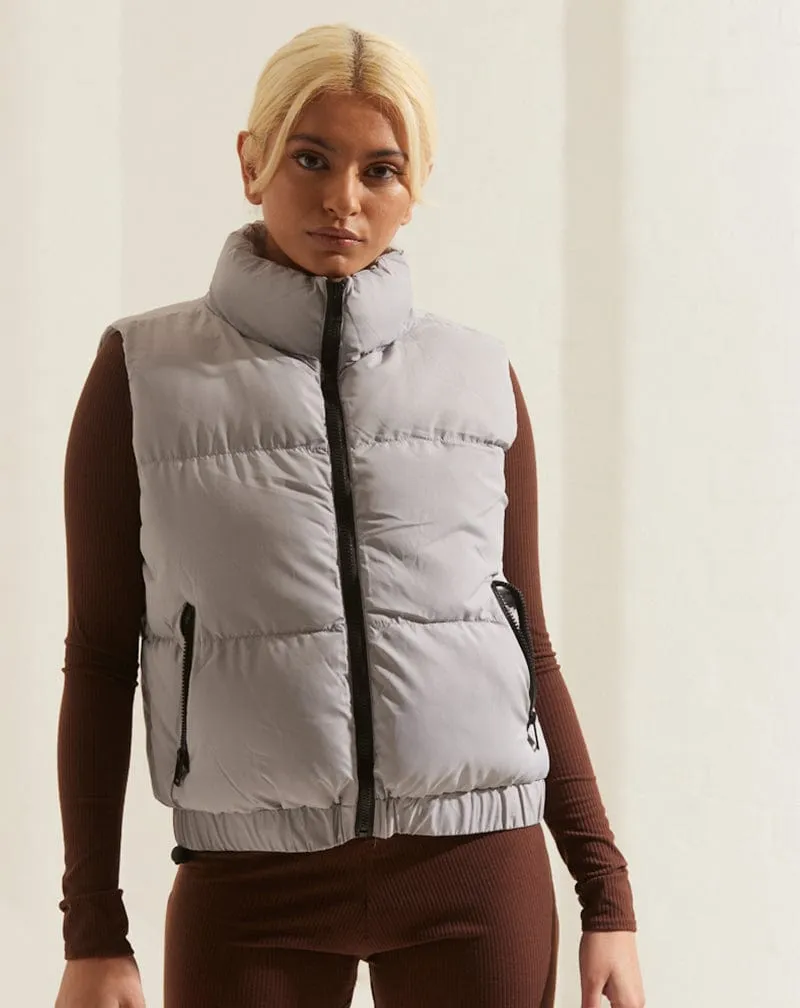 Crop Padded Gilet - Grey