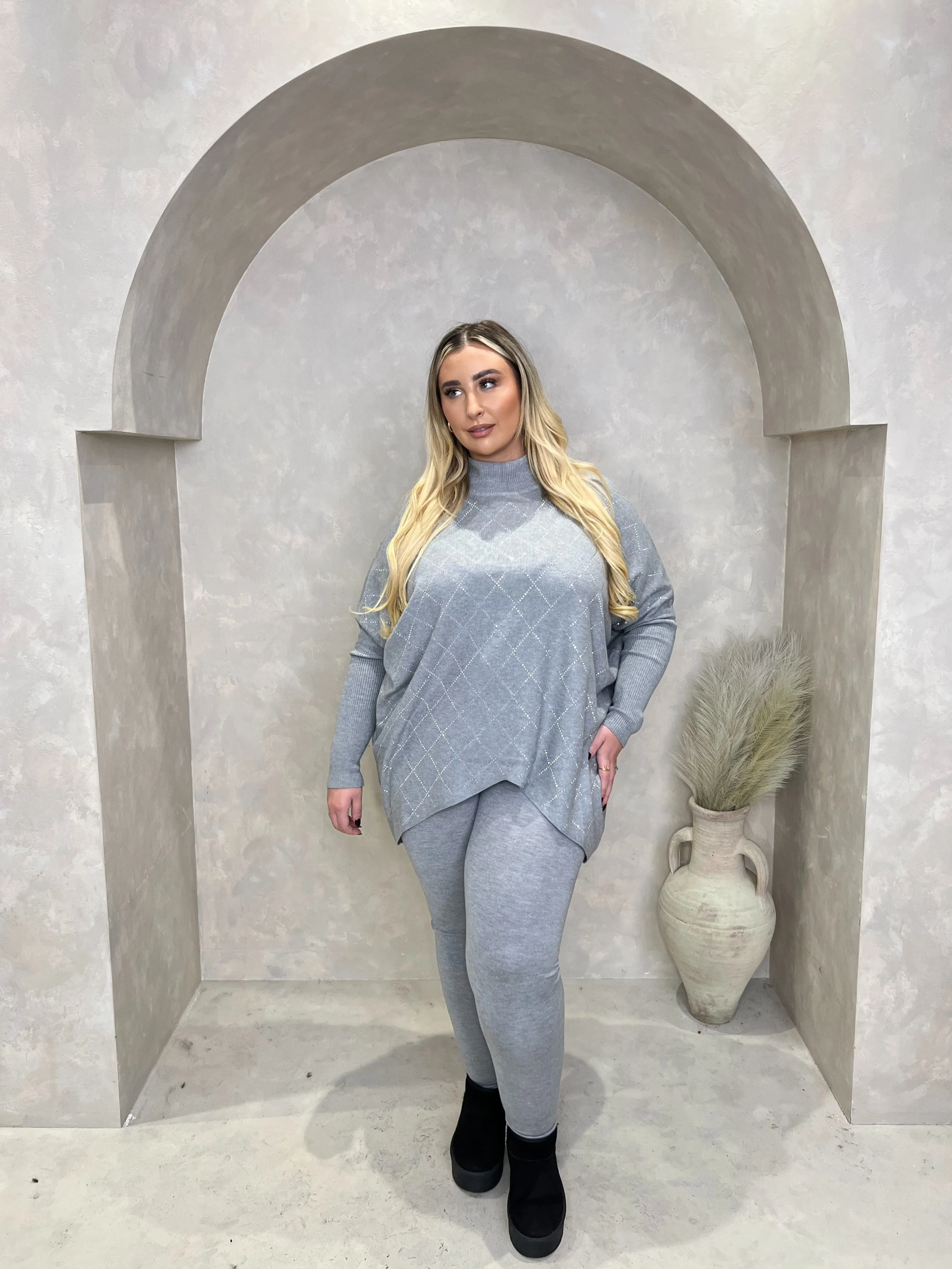 Curve Grey Diamond Embellished Oversize lounge set