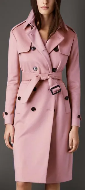 Double-Breasted Wool Trench Coat in Pink