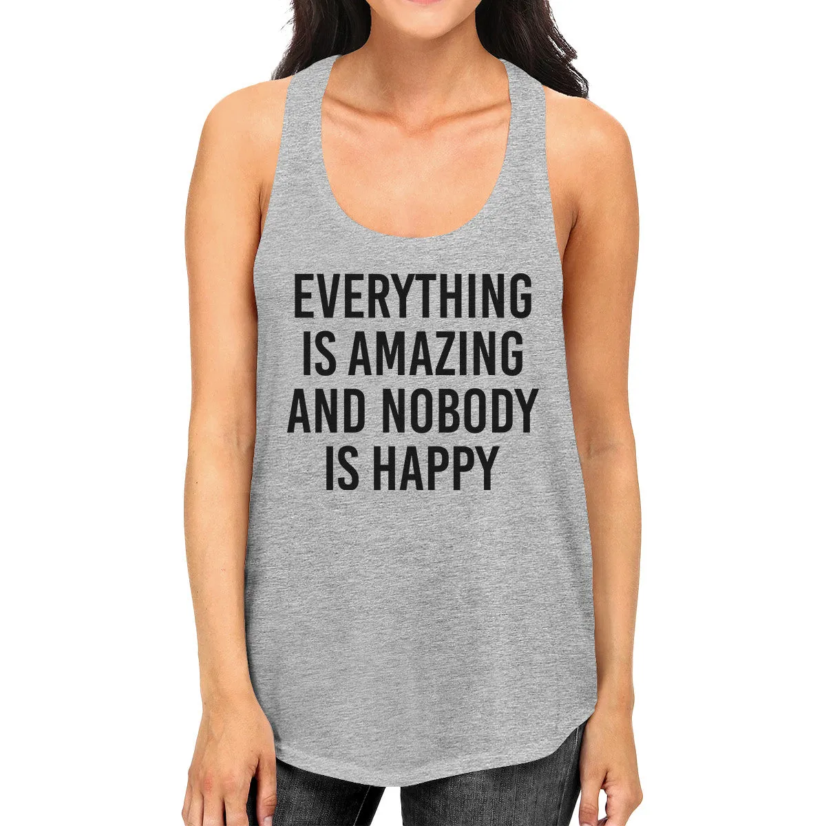 Everything Amazing Nobody Happy Womens Gray Sleeveless Tank Top