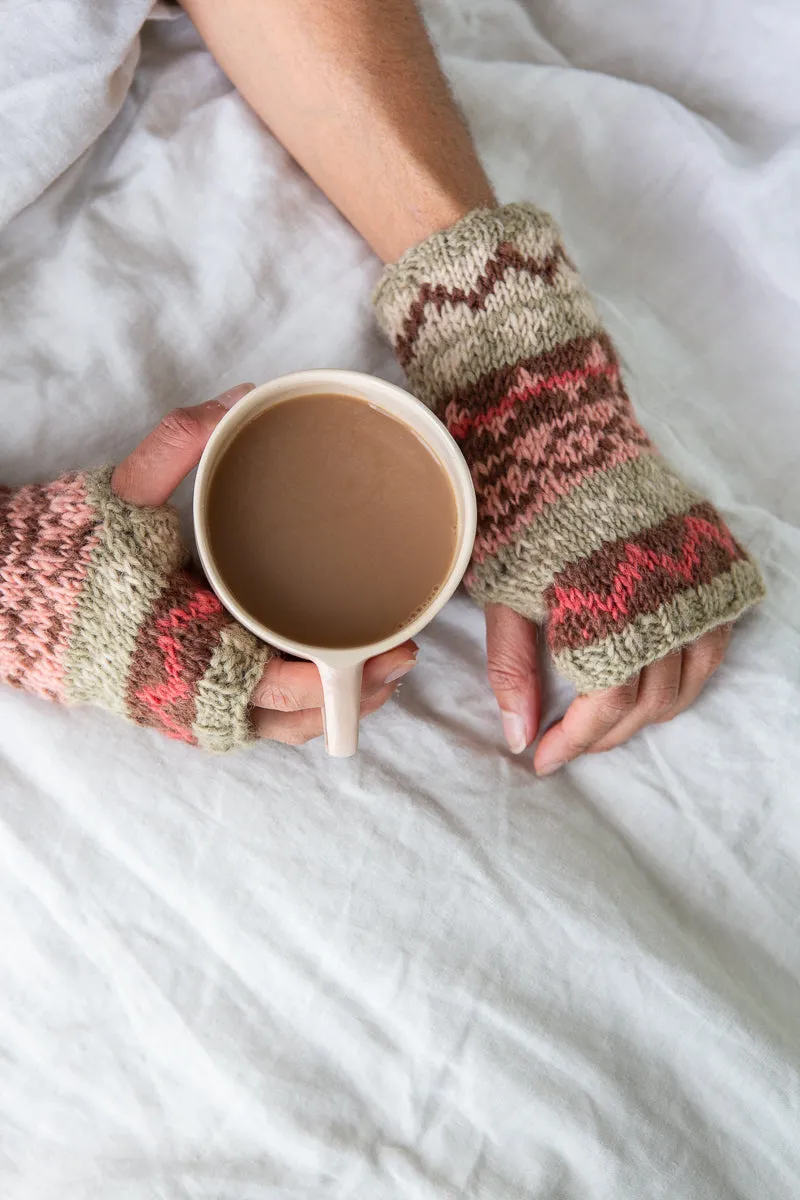 Fair Isle Wrist Warmers - Pink/Stone