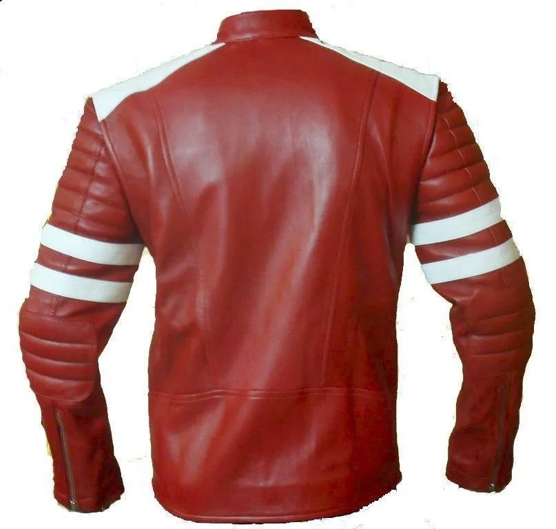 FIGHT CLUB FC RED MOTOR BIKER STYLISH REAL LEATHER JACKET