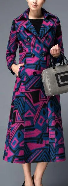 Geometric Print Wool Trench Coat