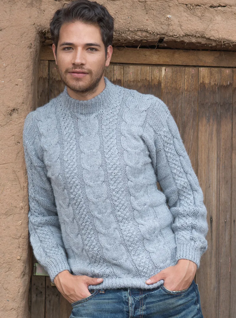 Gray Hand Knitted Alpaca Sweater for Men