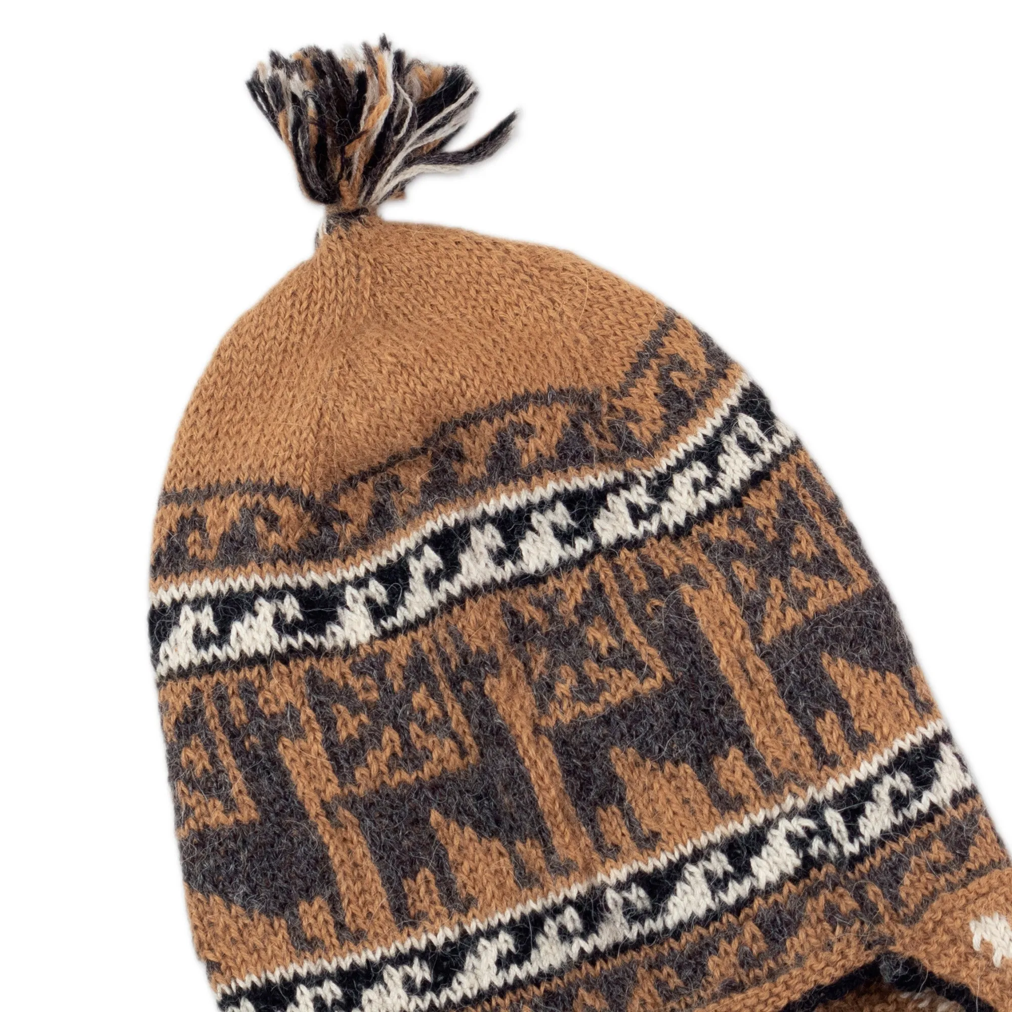 Grey and Brown Alpaca Blend Chullo Hat - Llama Shadow | NOVICA