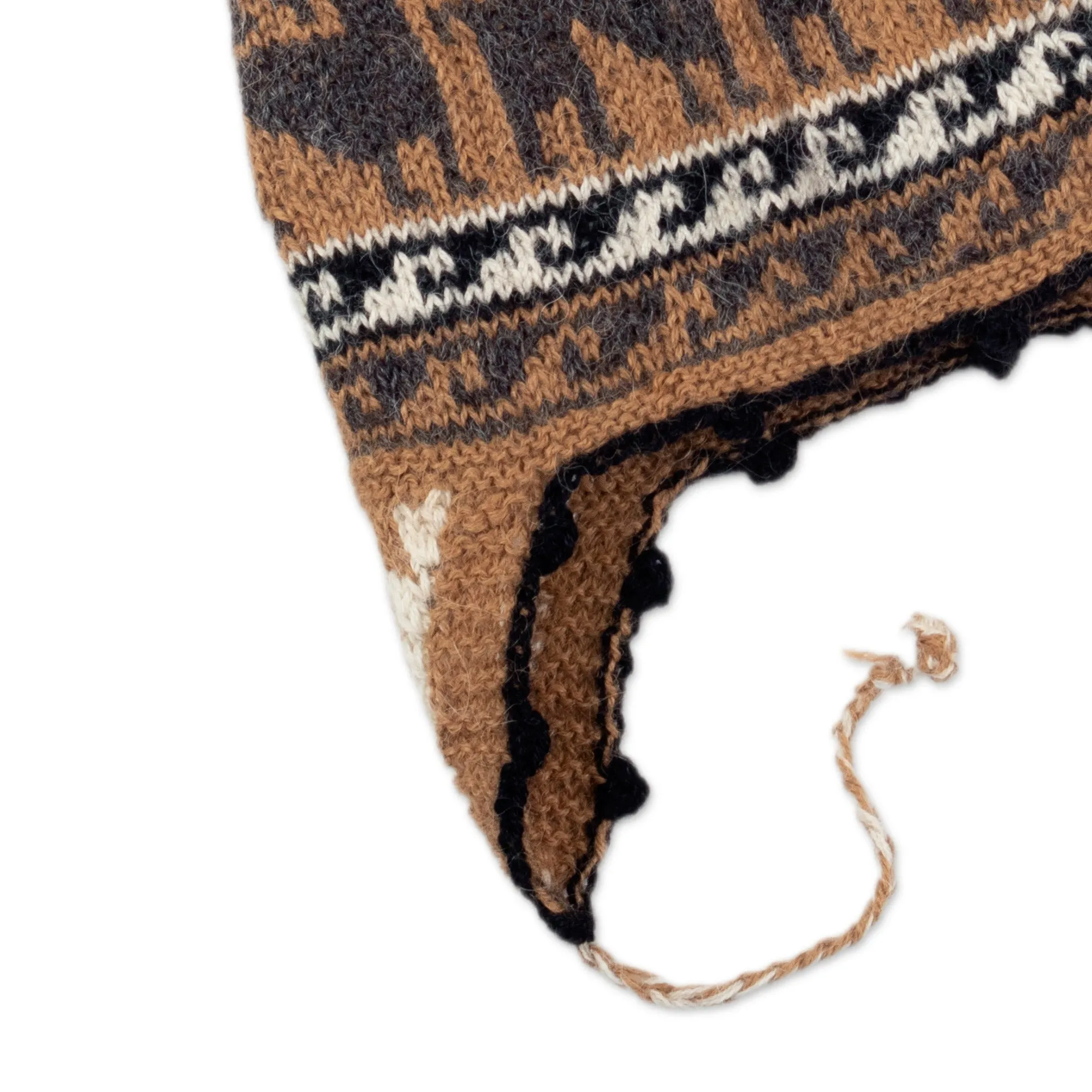 Grey and Brown Alpaca Blend Chullo Hat - Llama Shadow | NOVICA