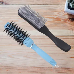 Kuber Industries Hair Brush | Bristles Brush | Hair Brush with Paddle | Sharp Hair Brush for Woman | Suitable For All Hair Types | TGX5232-C19BLK | Ice Blue & Black