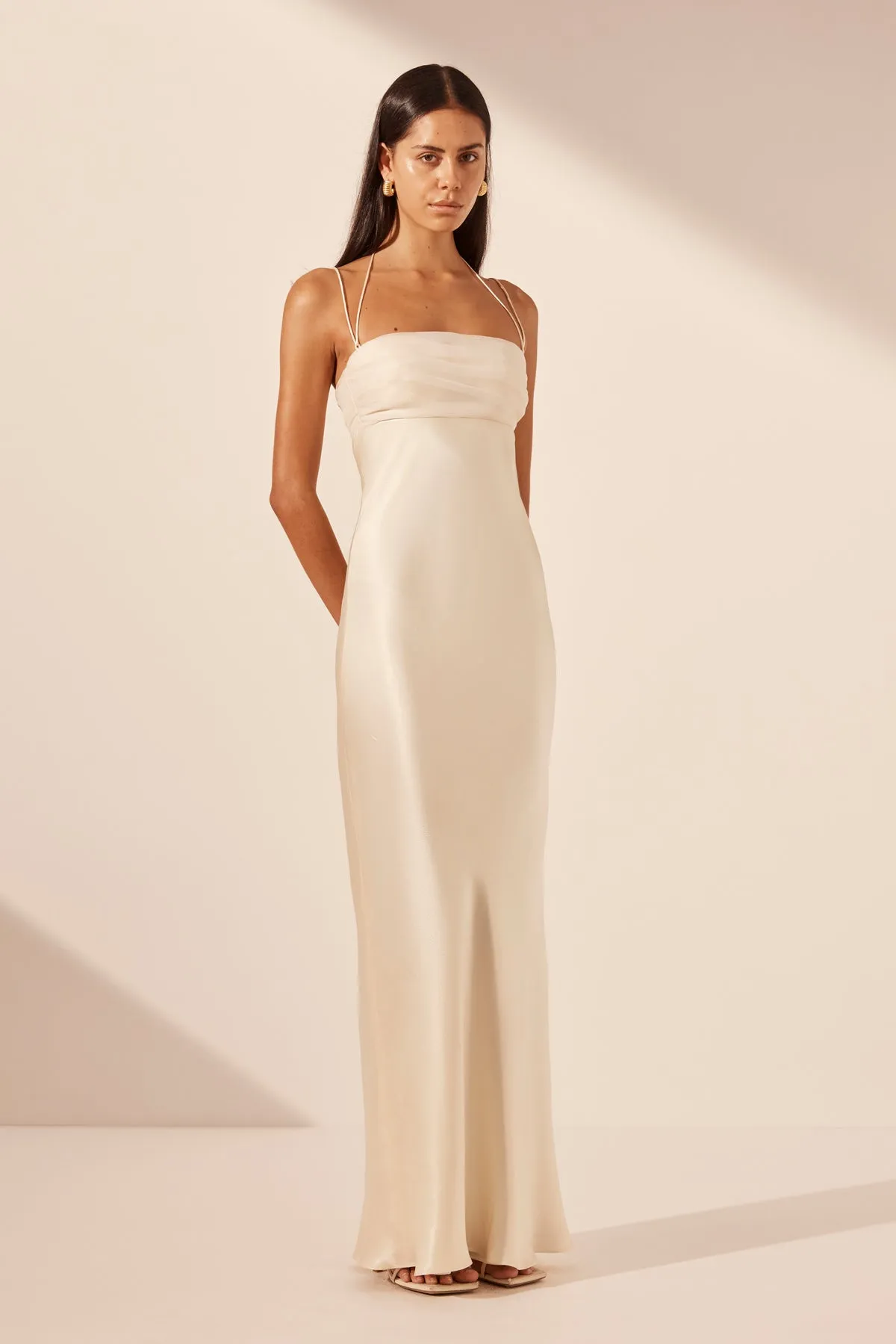 LA LUNE RUCHED TIE MAXI DRESS - CREAM