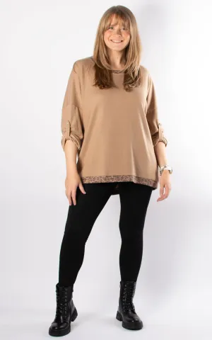 Leopard Trim Knit | Camel