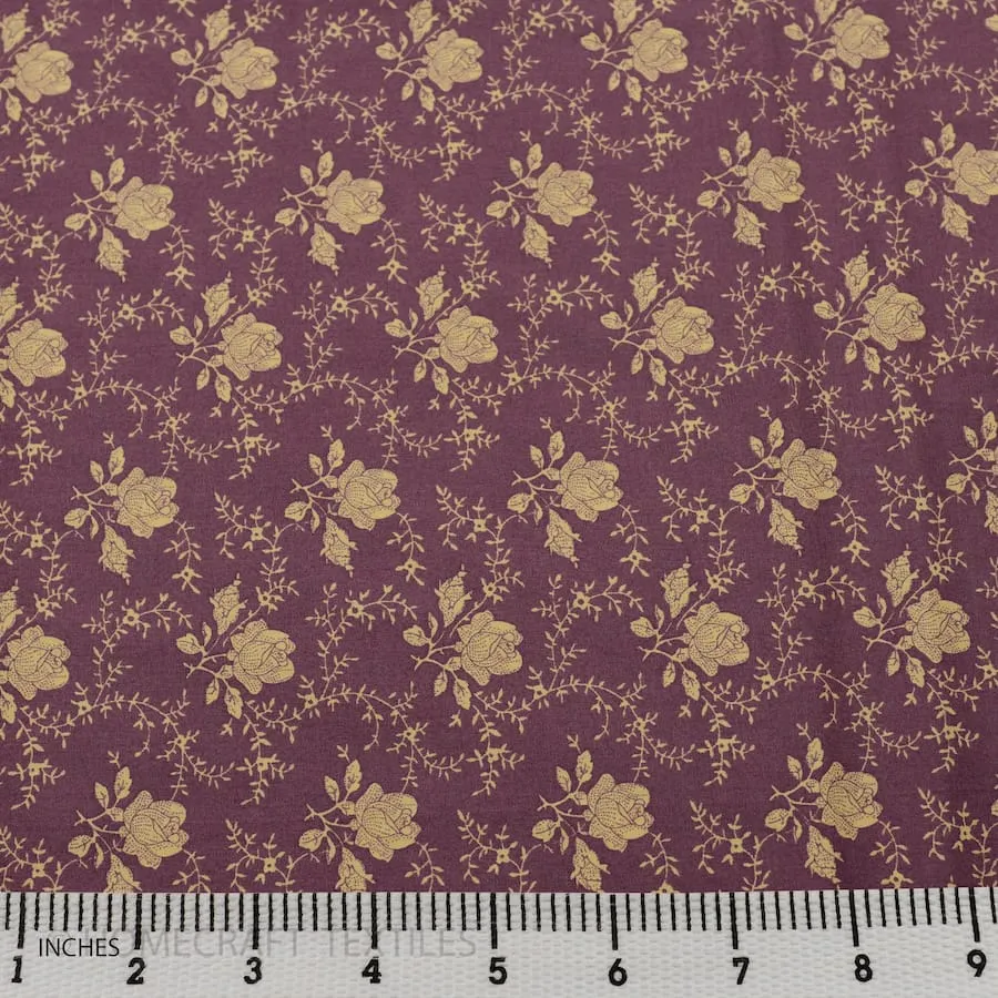 Mauve Rose Vines Floral Cotton Print