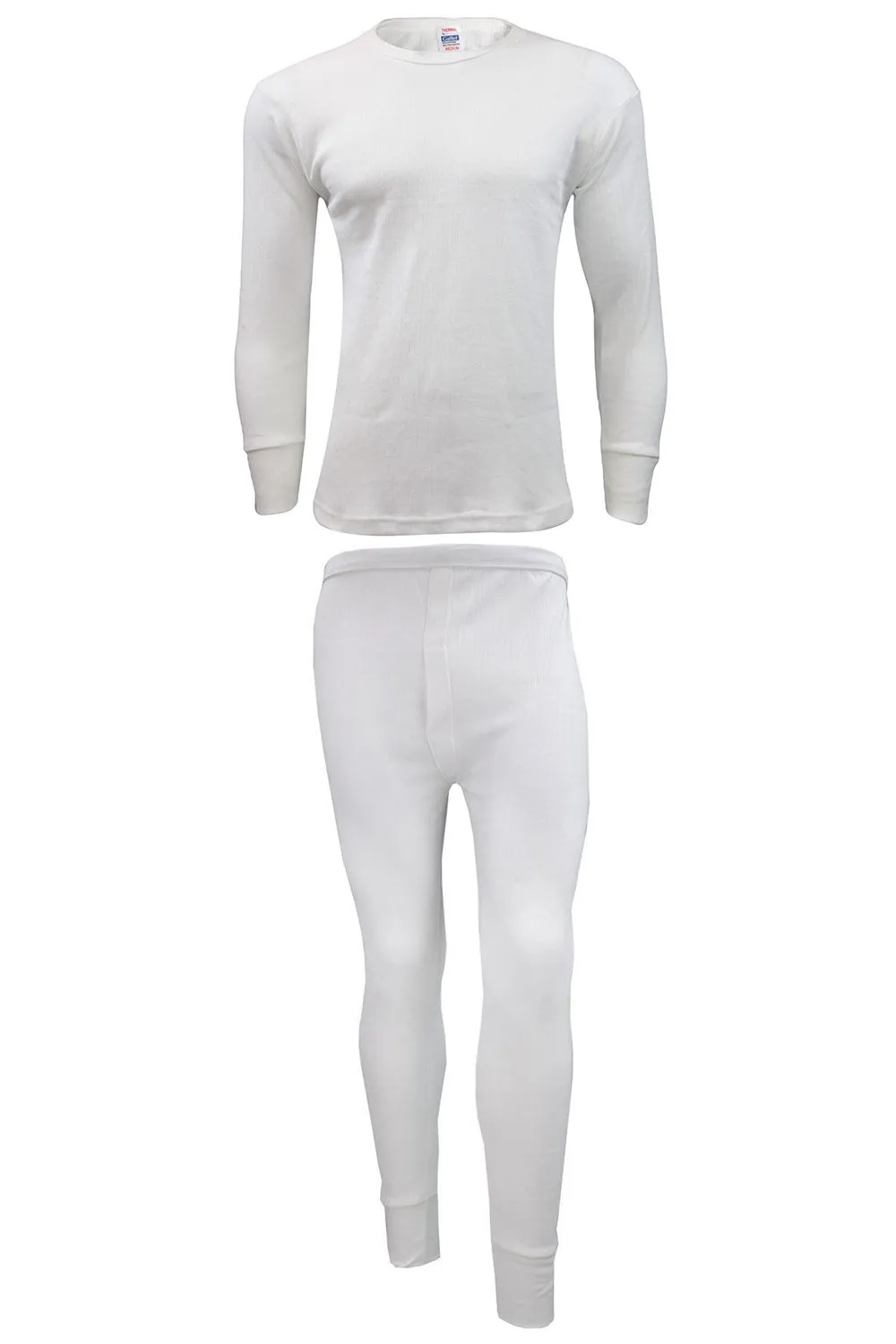 Mens White Long Johns Thermal Full Sleeve Set