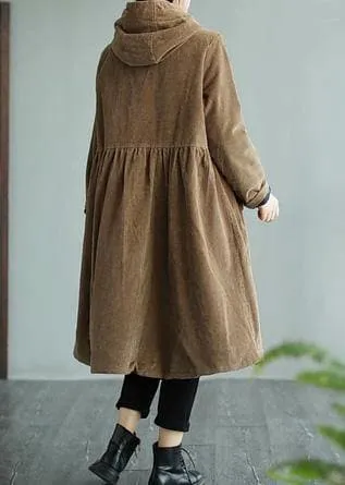 Modern Hooded Pockets Fashion Maxi Coat Khaki Daily Outwear