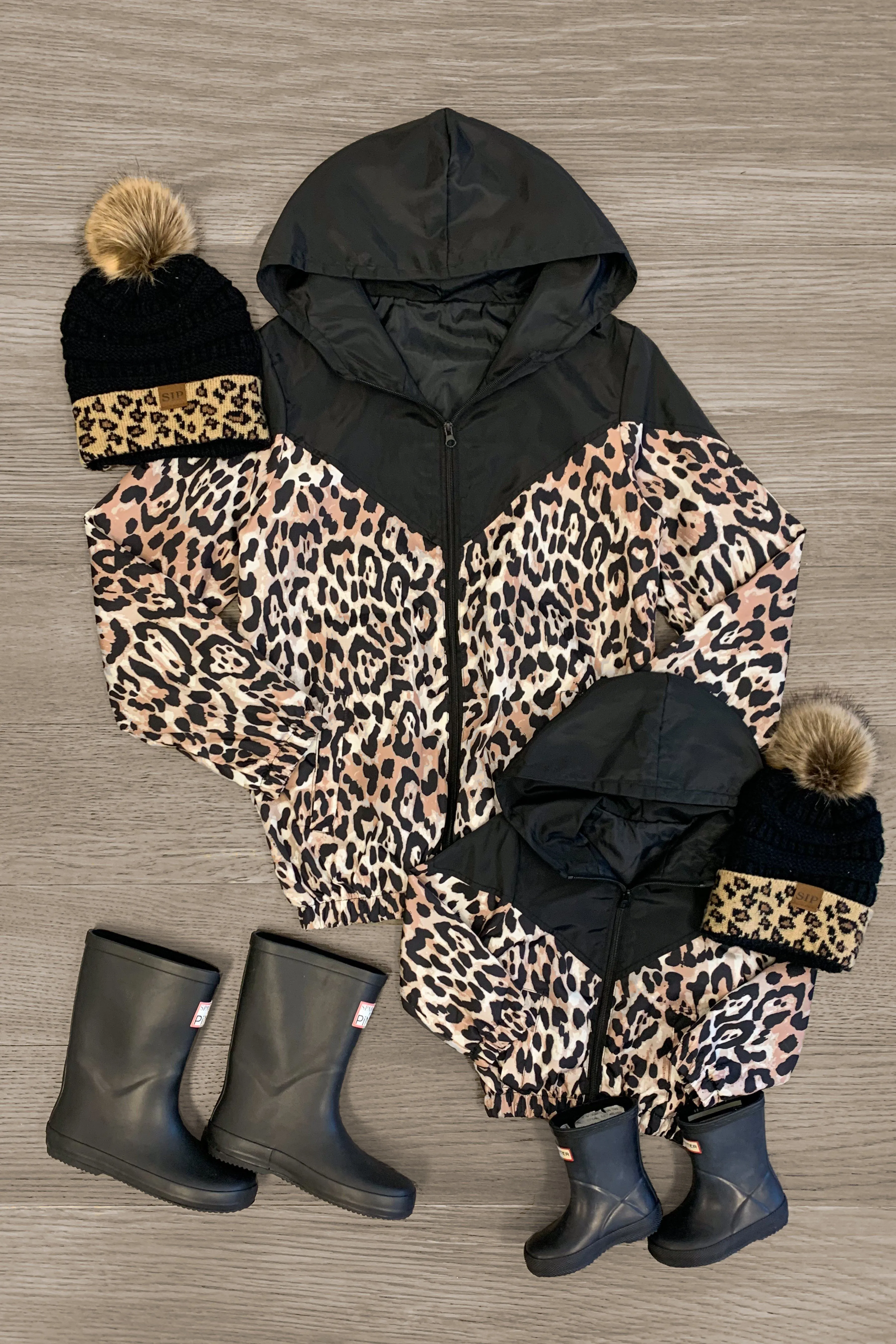 Mom & Me - Black Leopard Windbreaker Jacket