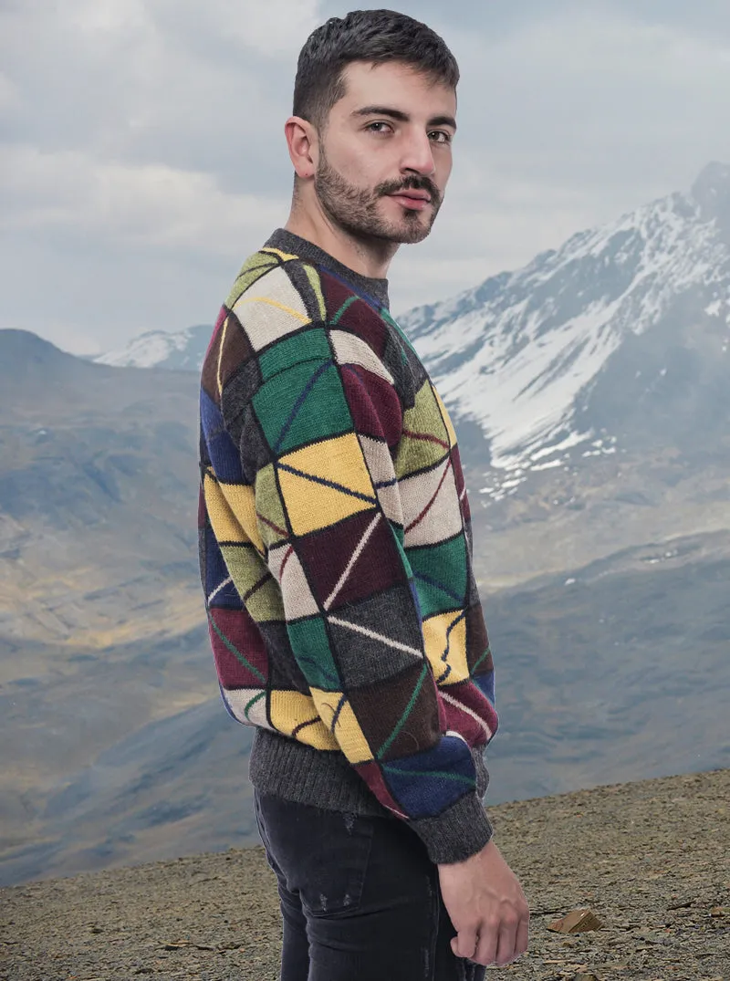 Multicolor Round Neck Alpaca Sweater for Men