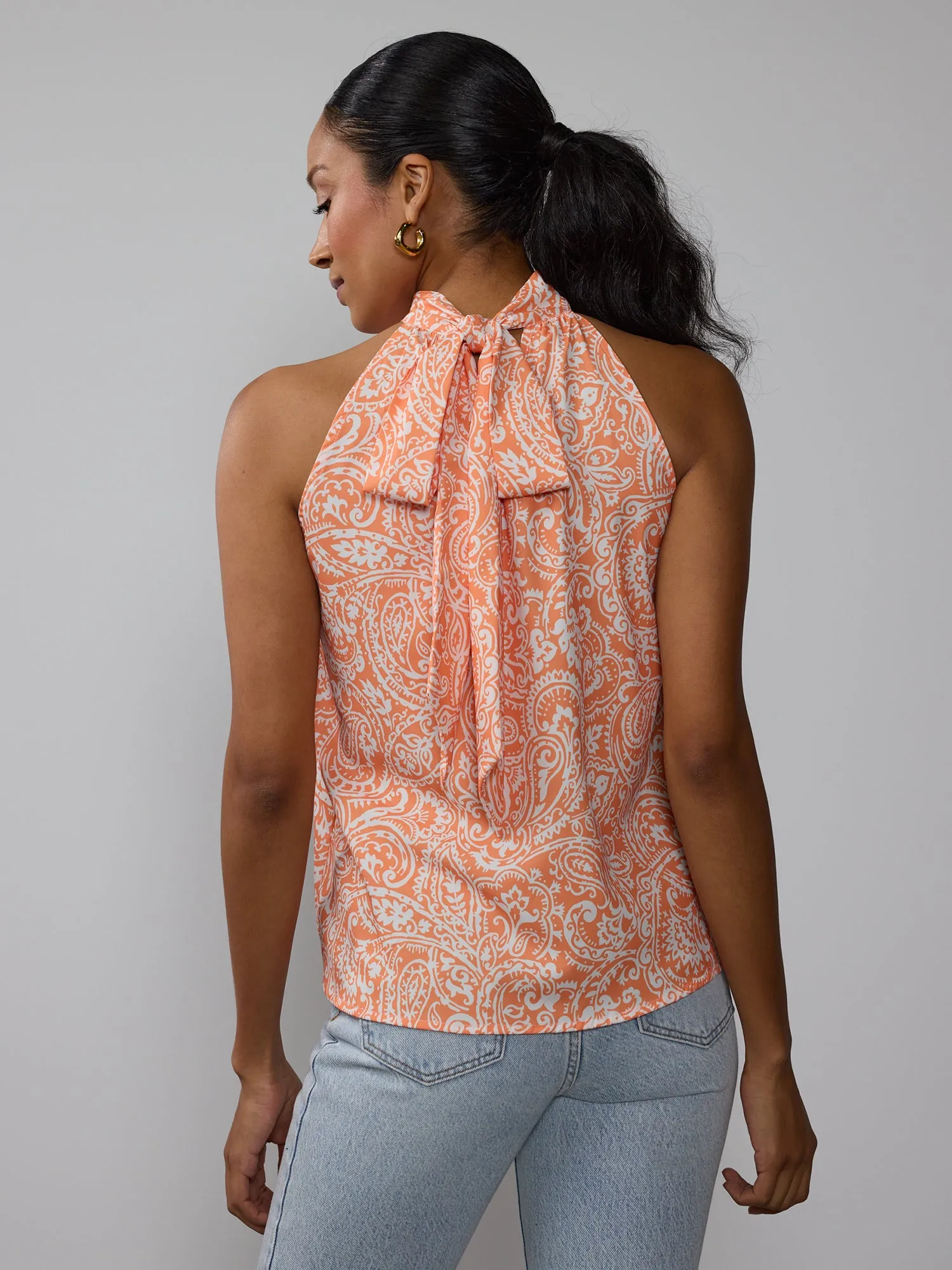 Paisley Halter Tie Back Top