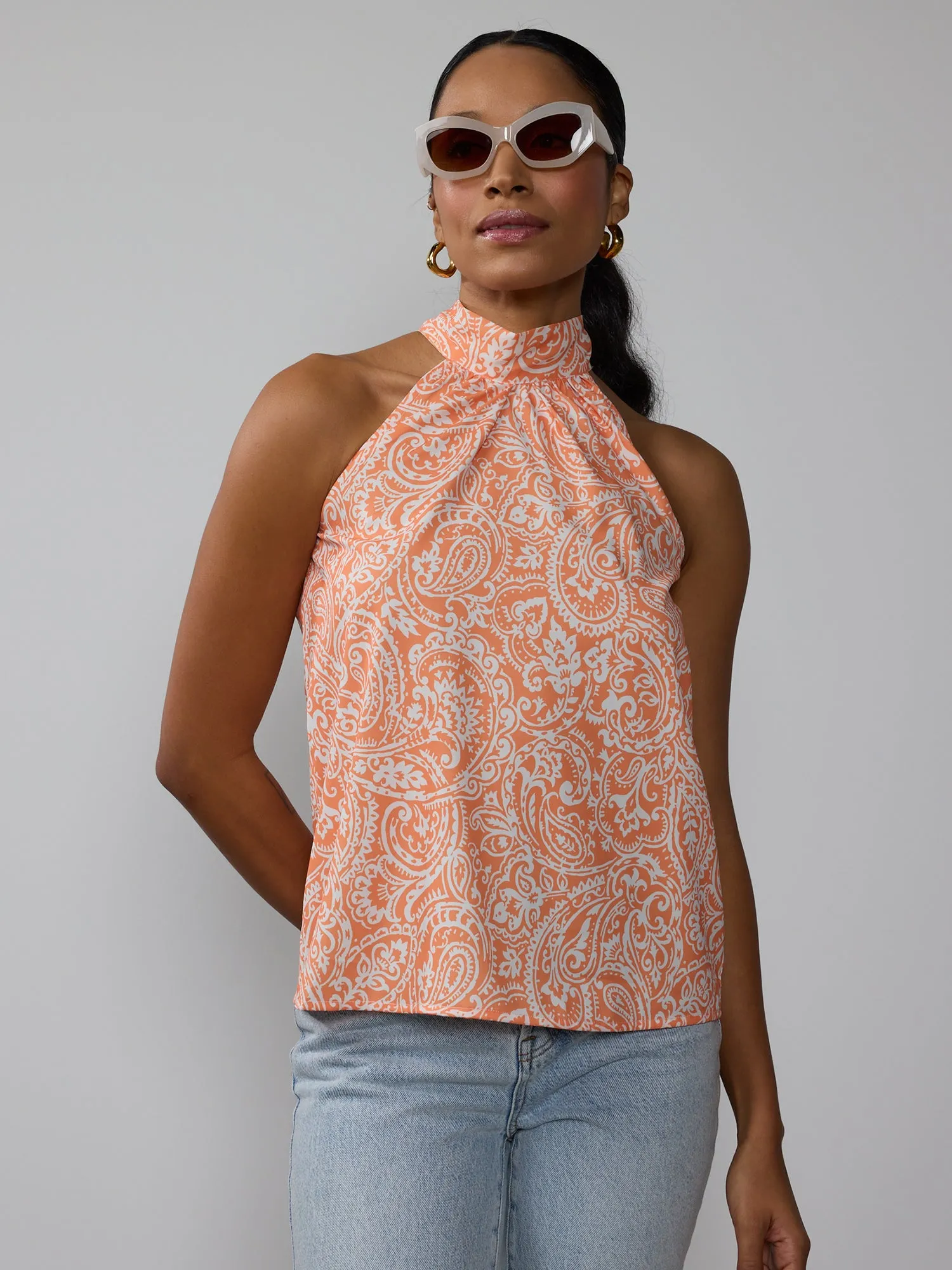 Paisley Halter Tie Back Top