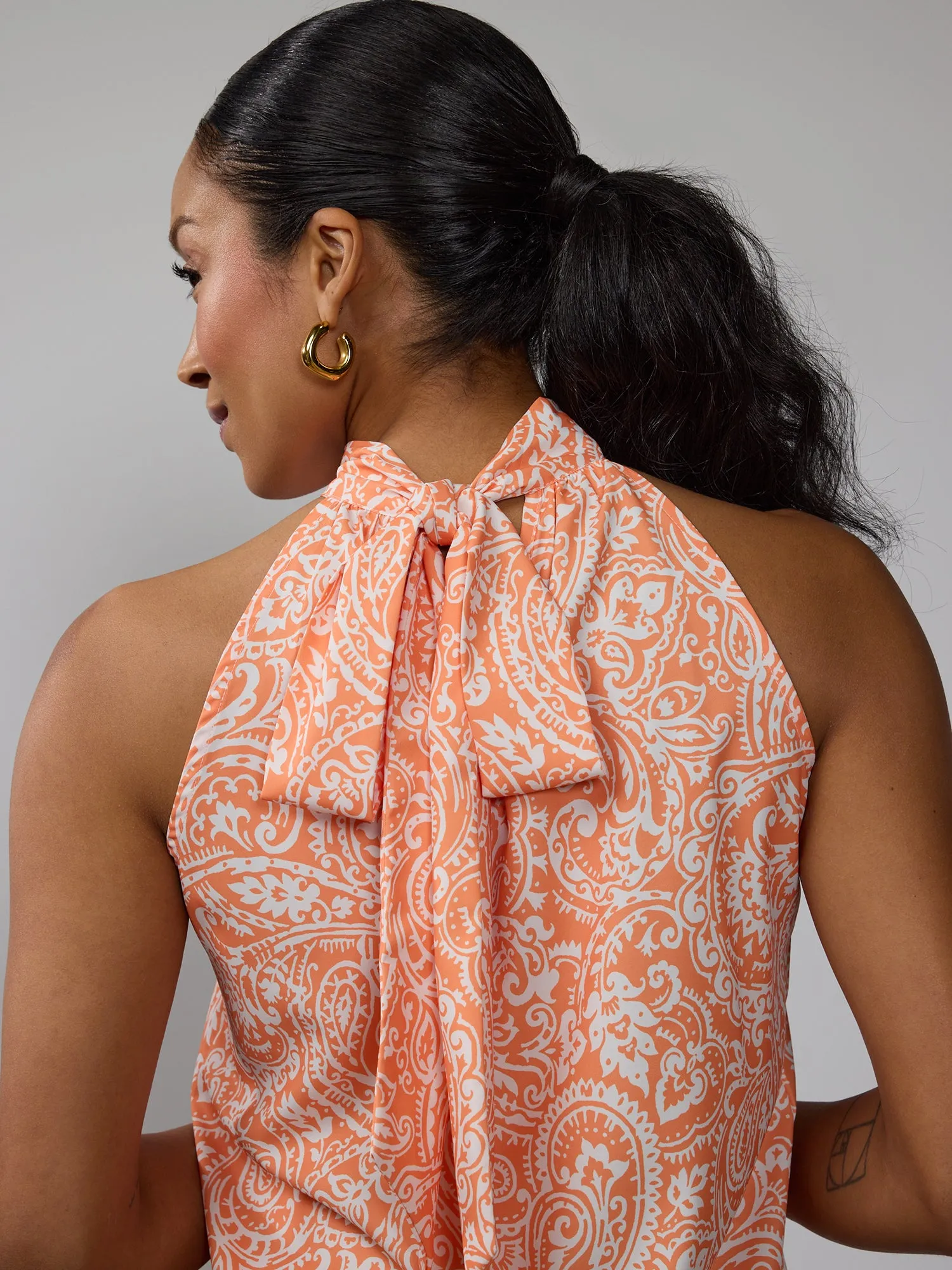 Paisley Halter Tie Back Top