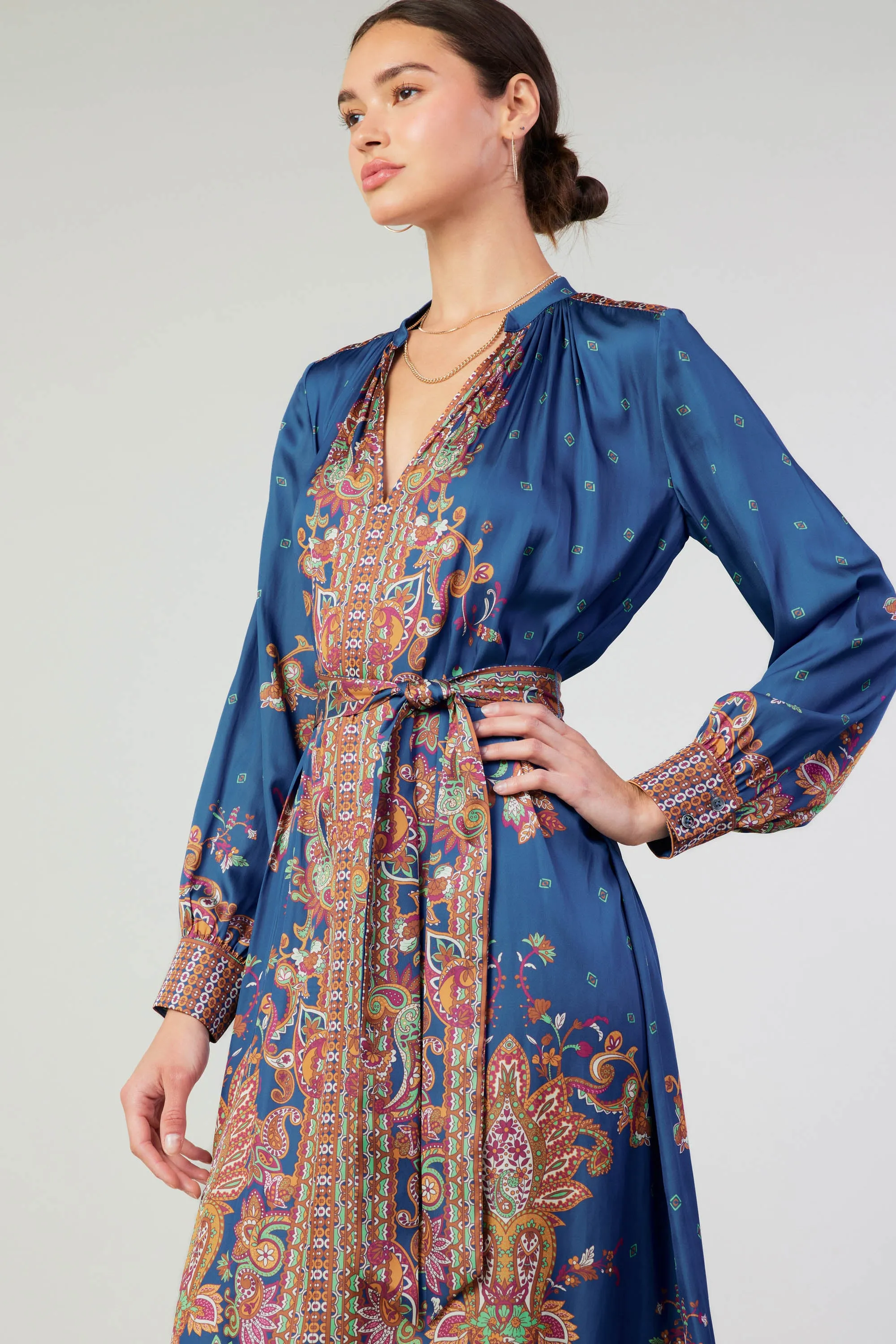 Paisley Patterned Belted Dress