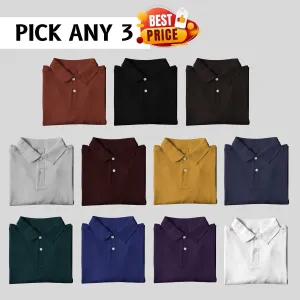 Pick Any 3 - Unisex Cotton Polo Neck  T-Shirts - Combo Pack