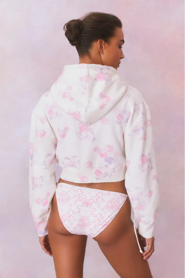 Pierra Crop Floral Print Logo Hoodie