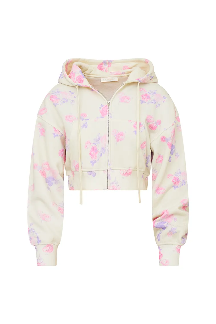 Pierra Crop Floral Print Logo Hoodie