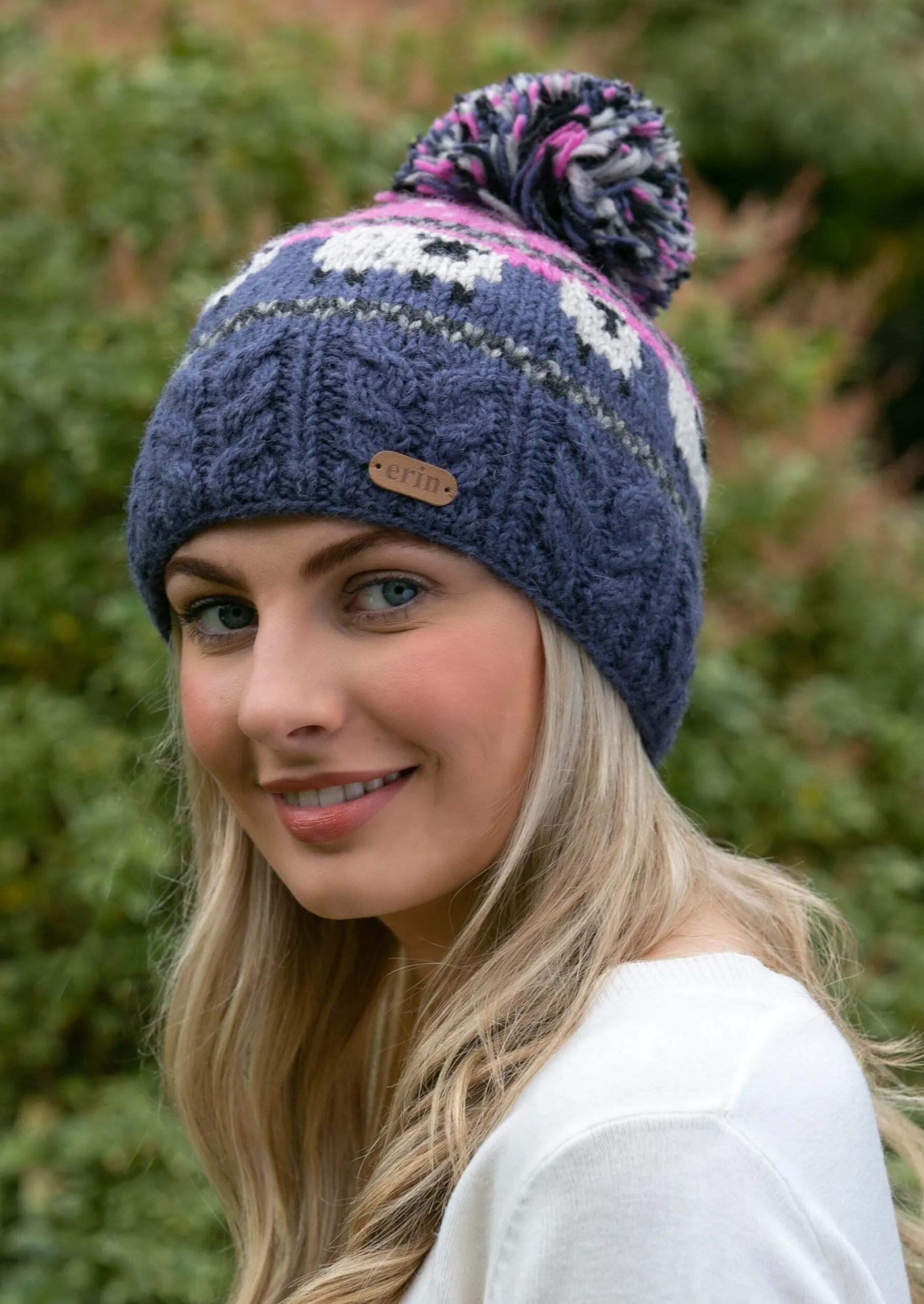 Pink Blue Aran Sheep Bobble Hat