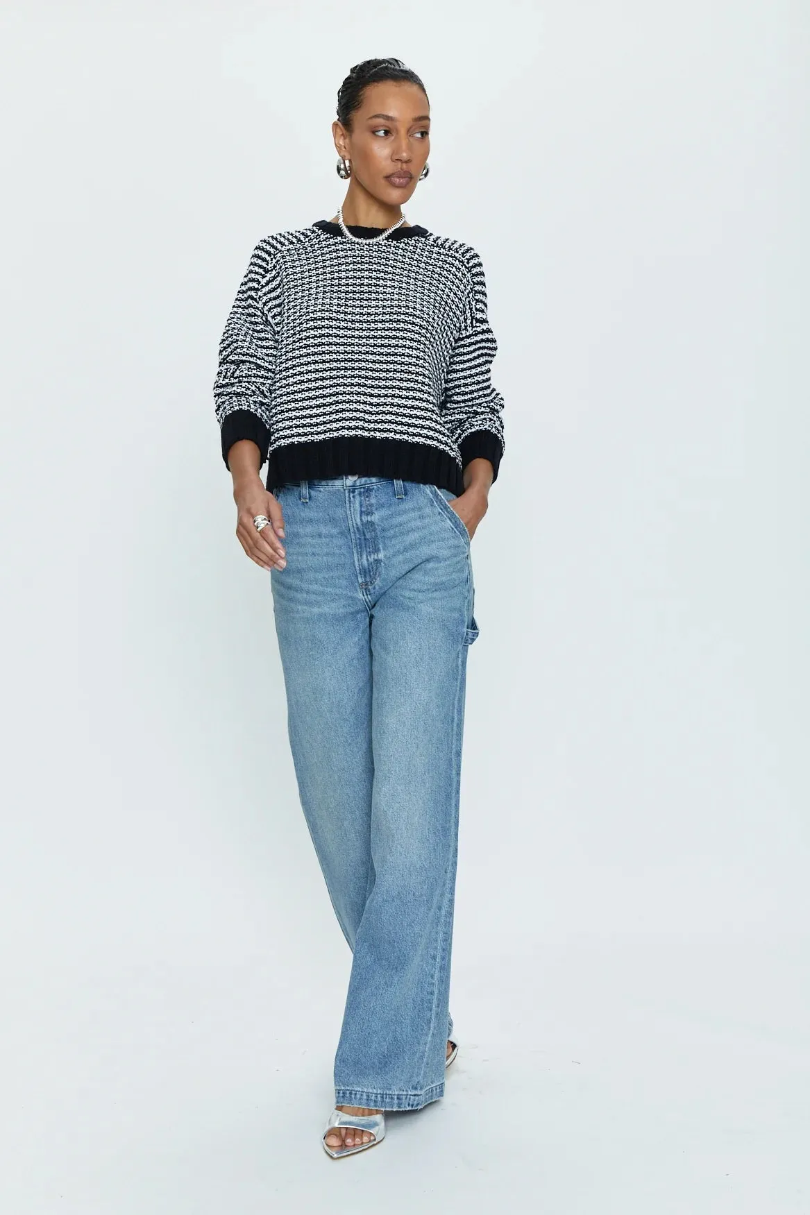 PIS Adina Every Day Stripe Sweater in Midnight White