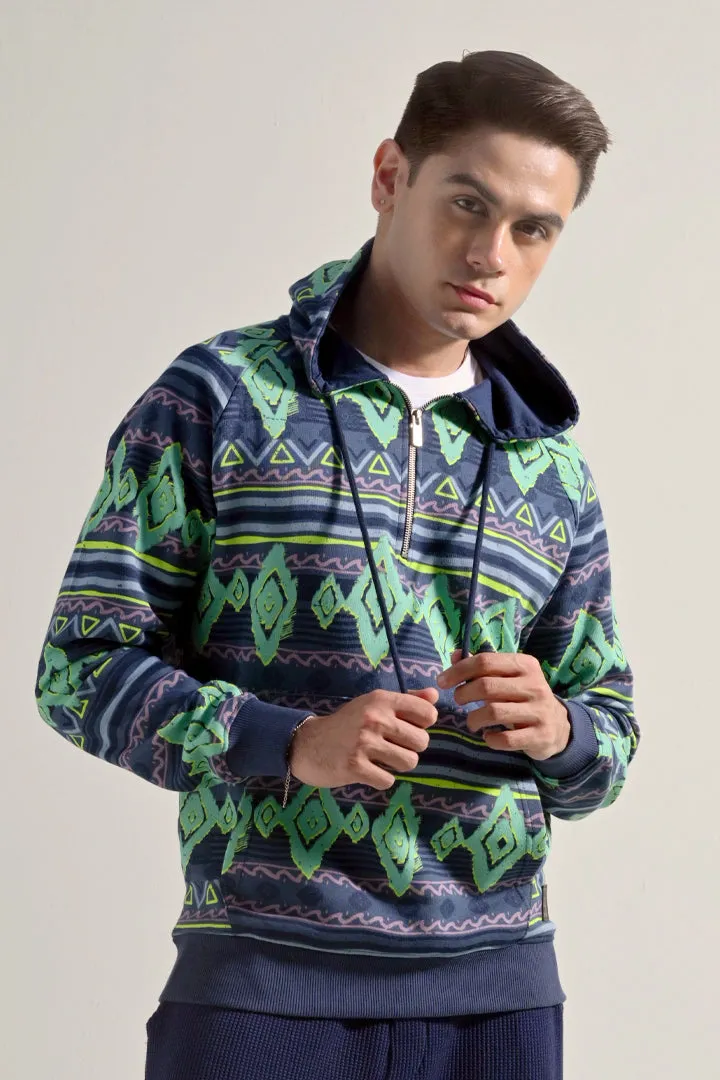 Printed Half Zipper Hoodie - Multicolor